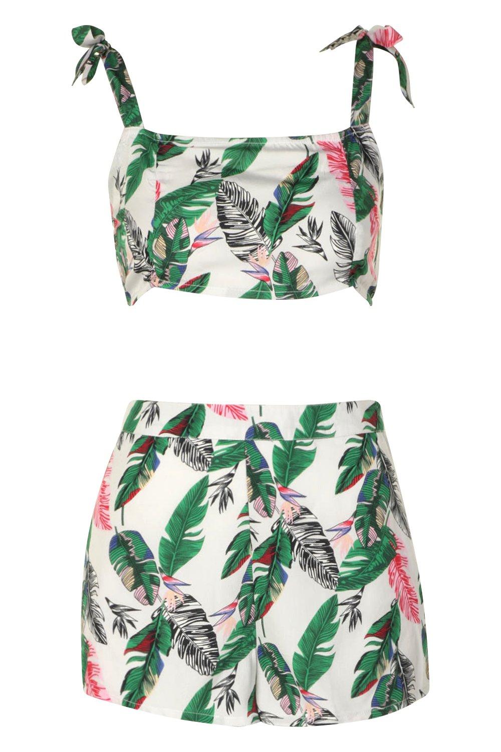 

Petite Tie Shoulder Print Crop & Short Co-Ord, Blue