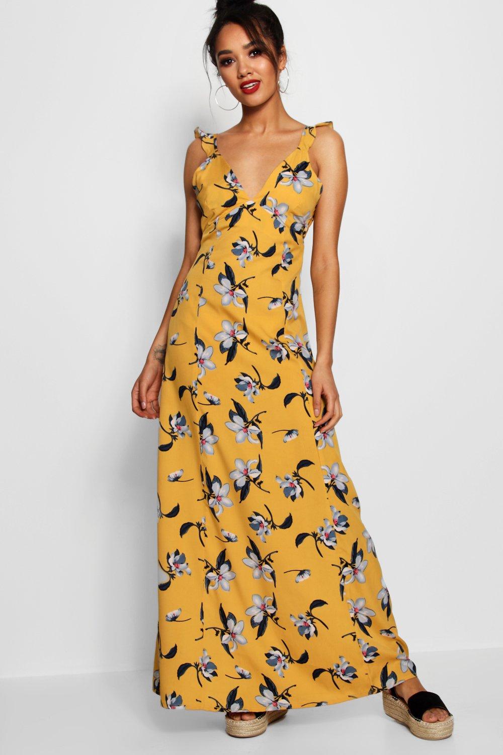 

Petite Floral Tie Back Woven Maxi Dress, Янтарный