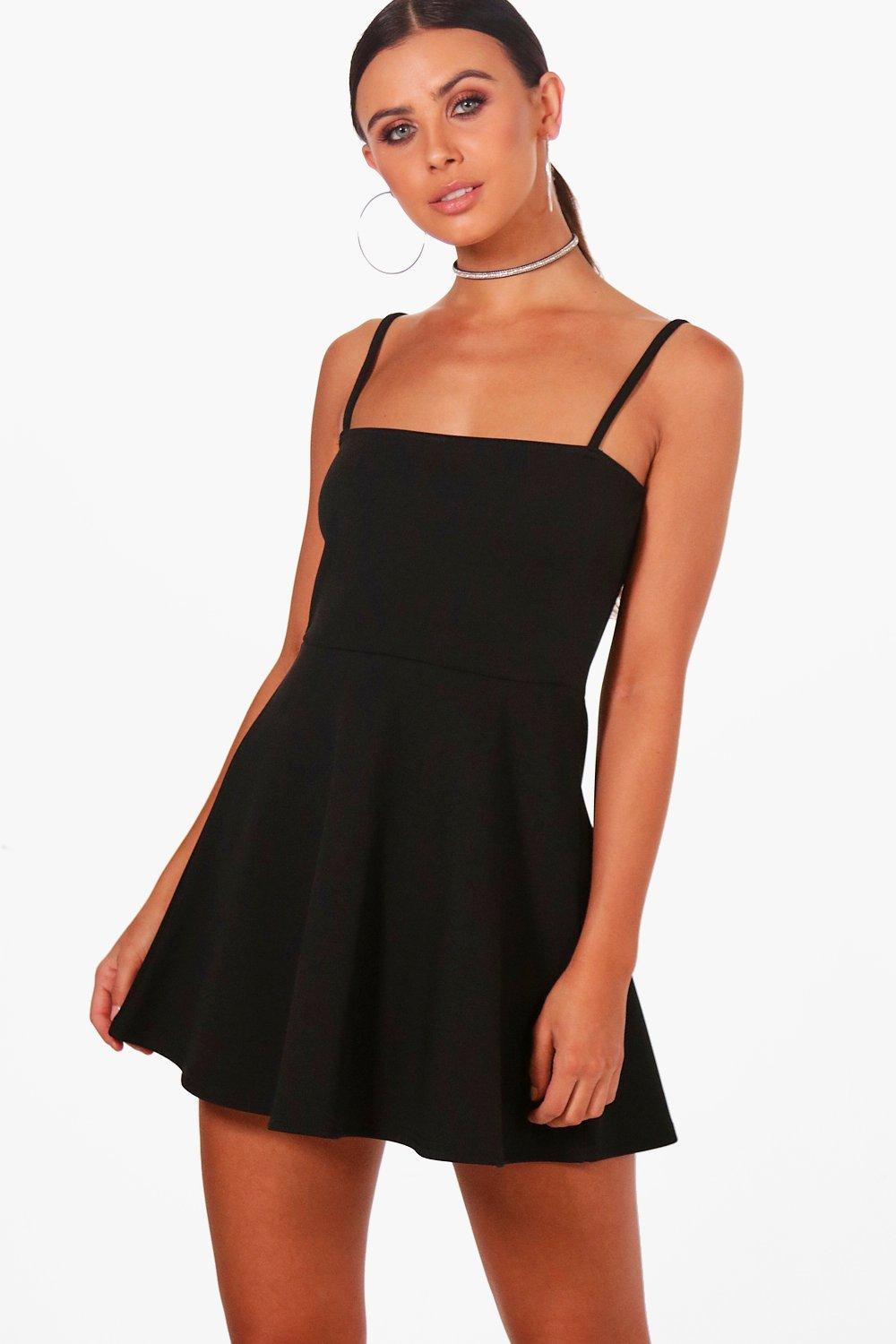 black straight neck dress