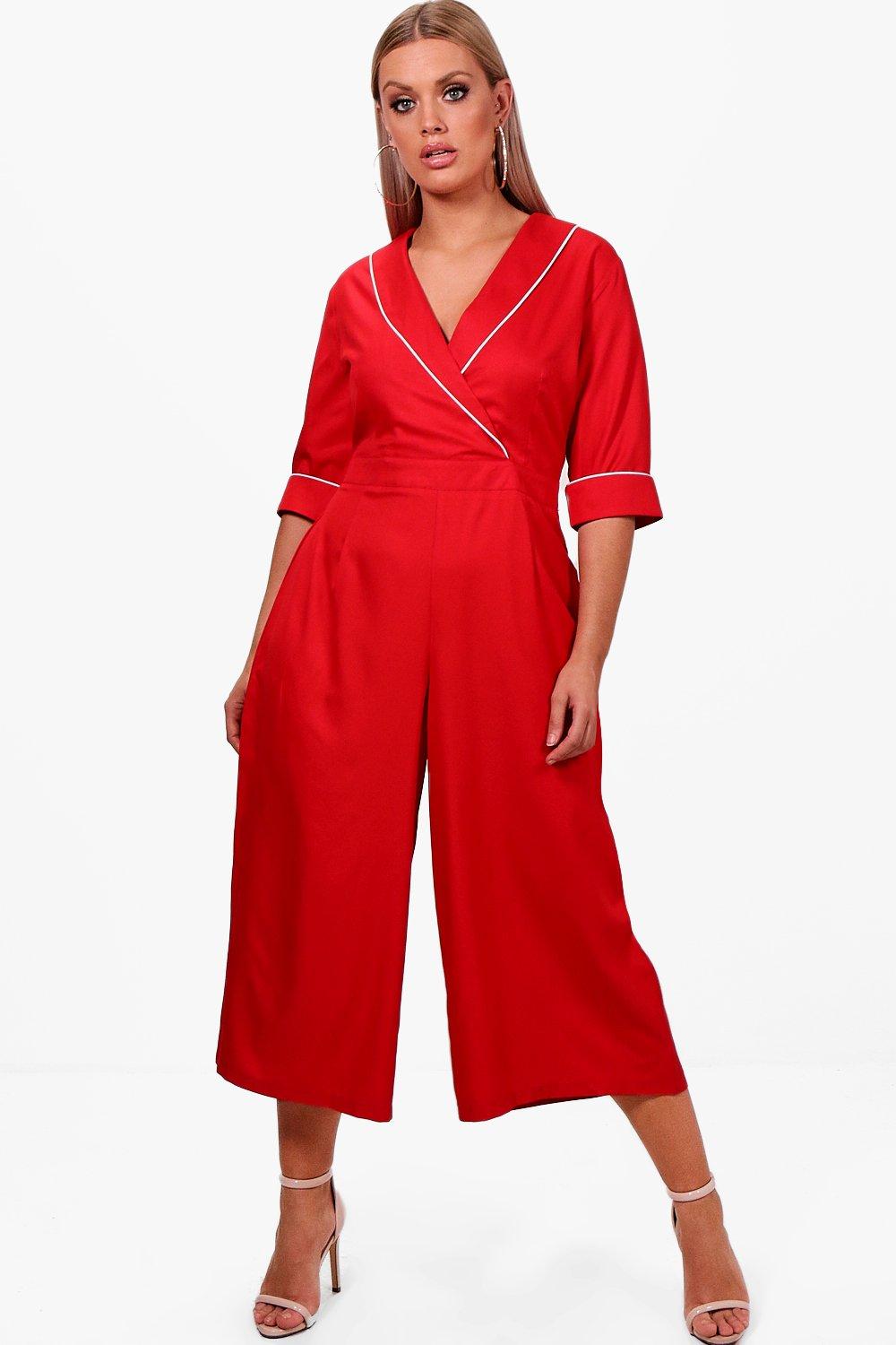 red tailored jumpsuit