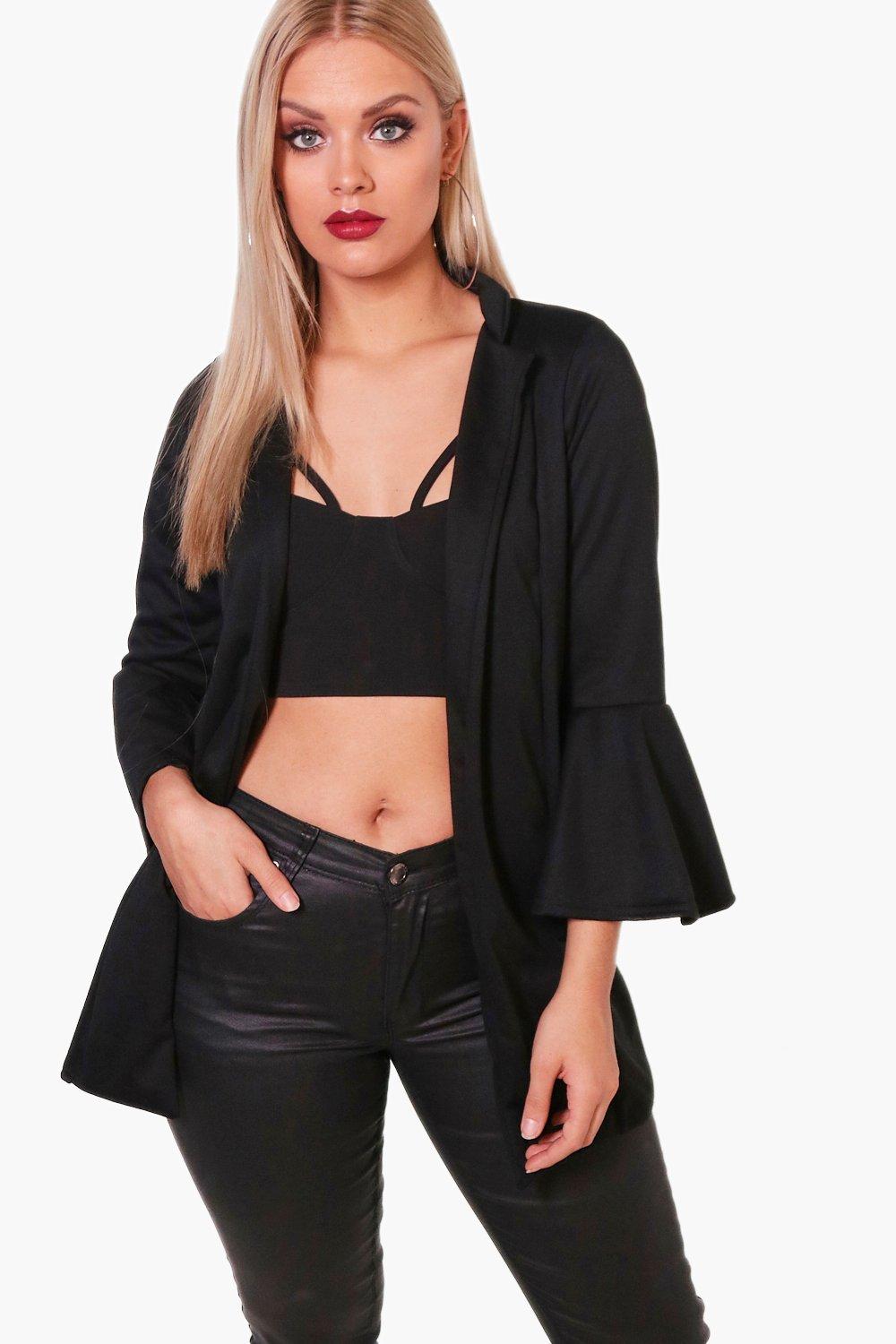 

Plus Frill Sleeve Duster Jacket, Черный