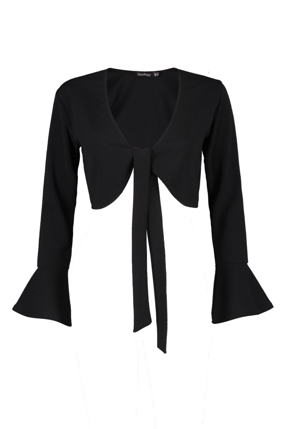 

Топ с рукавами с оборками и завязками спереди из коллекции Petite, Black