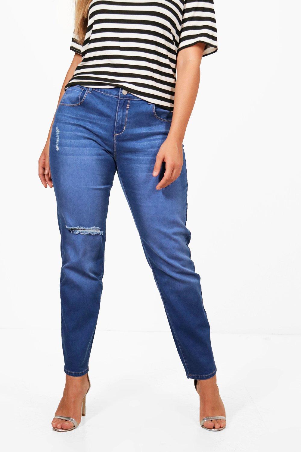 

Plus Mid Rise Skinny Ripped Knee Jean, Голубой