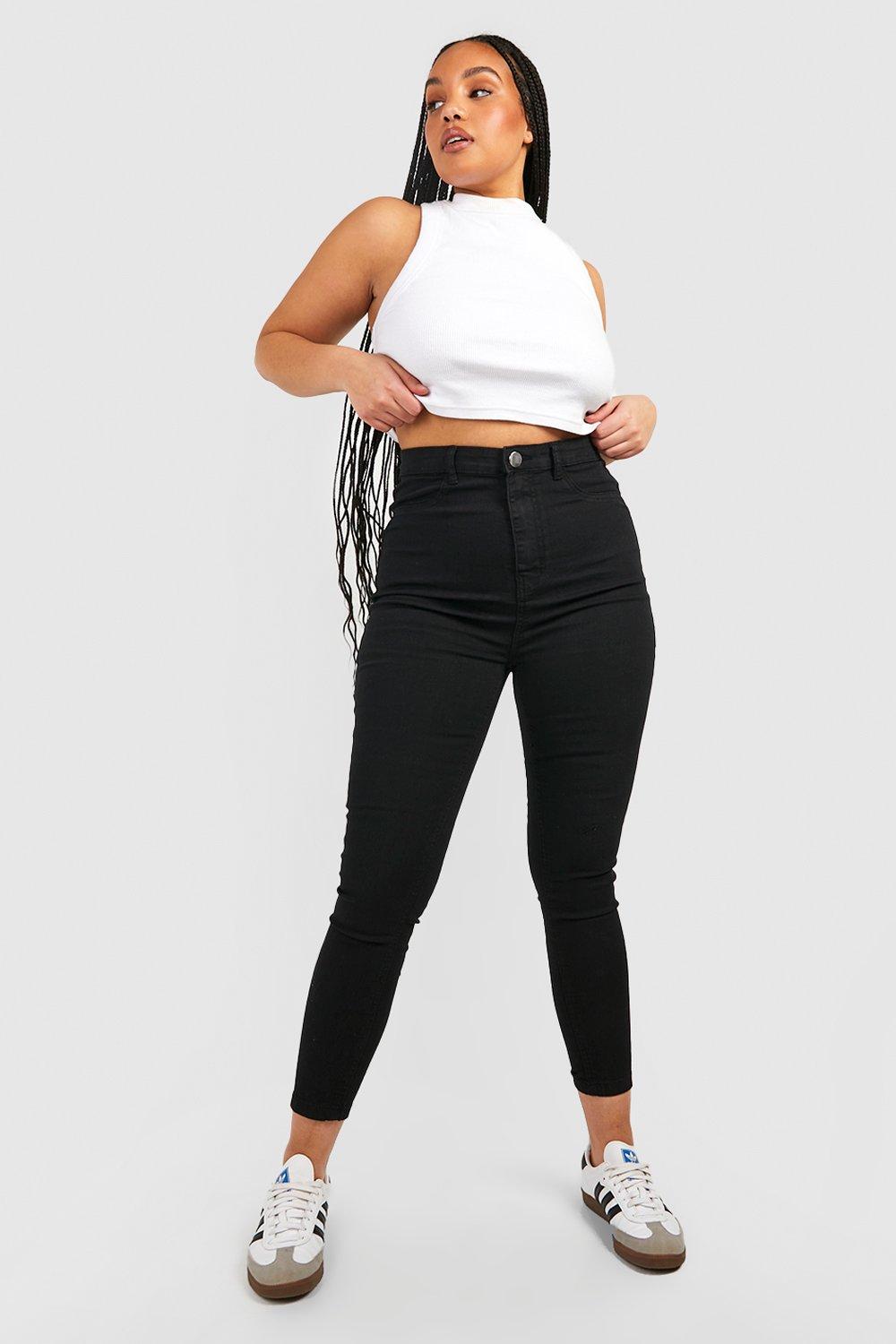 Womens Plus High Waisted Jeggings - Black - 28, Black