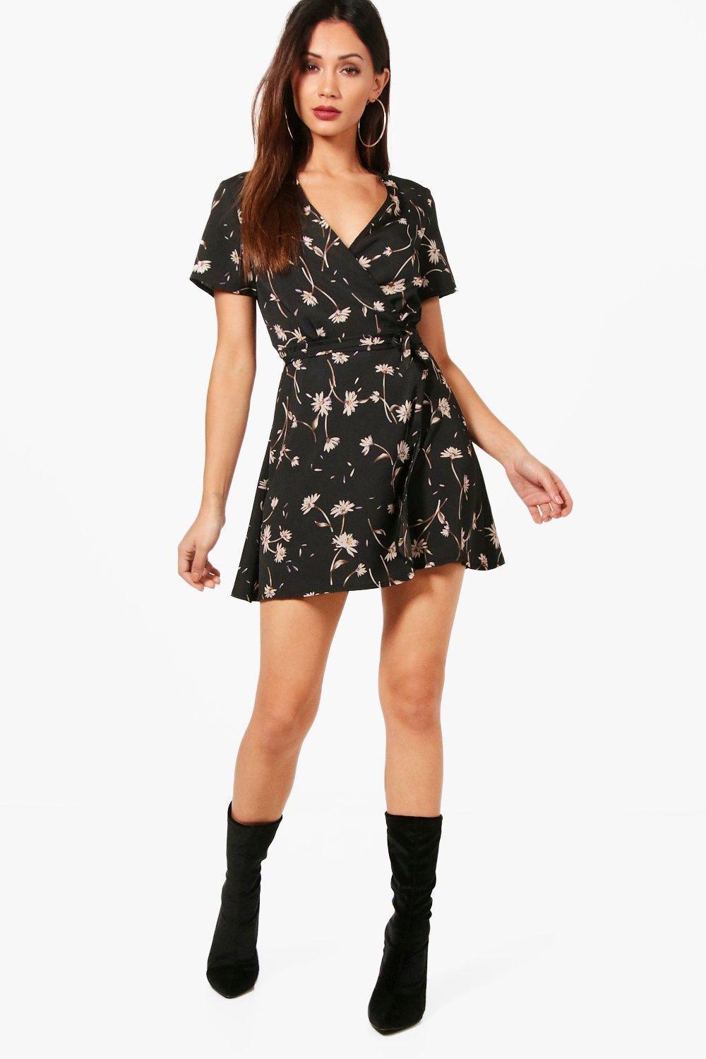 boohoo black wrap dress