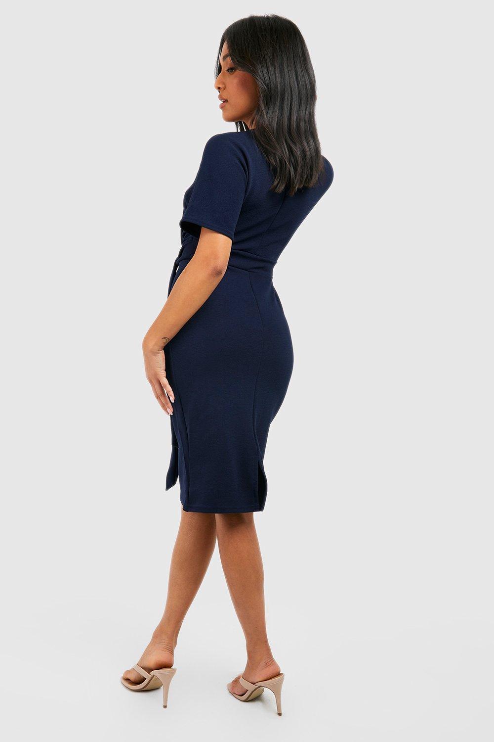 petite tie waist formal wiggle midi dress