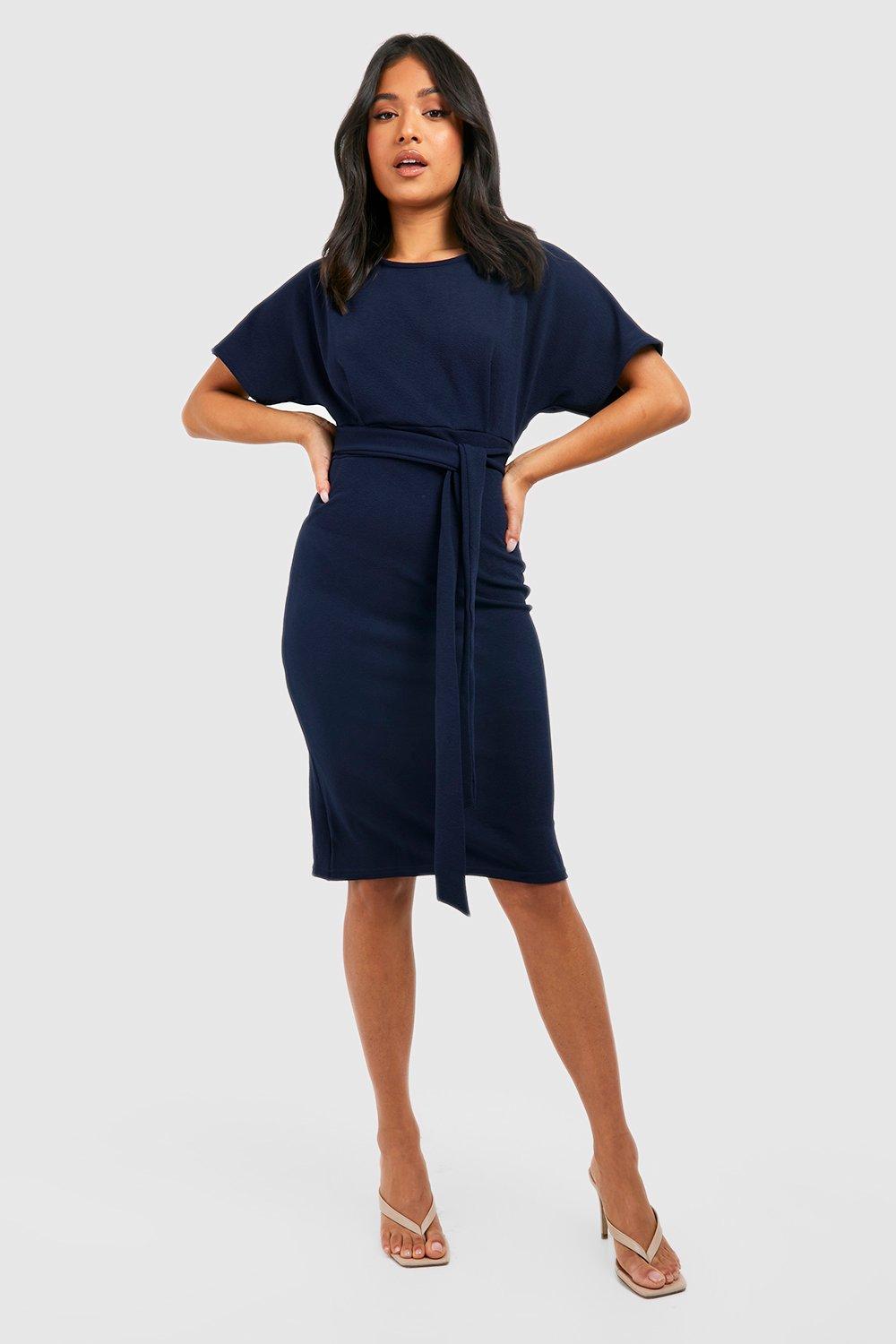petite tie waist formal wiggle midi dress