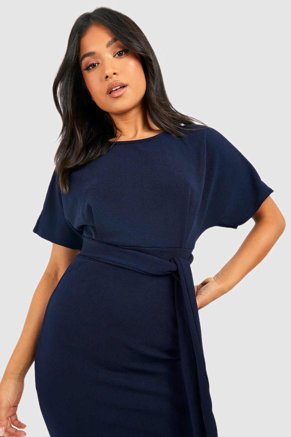 petite tie waist formal wiggle midi dress