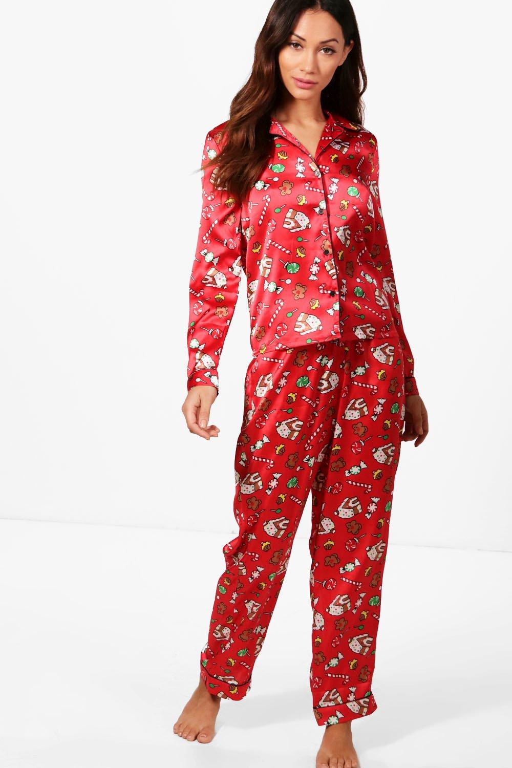 Petite Christmas Satin Pyjamas | boohoo