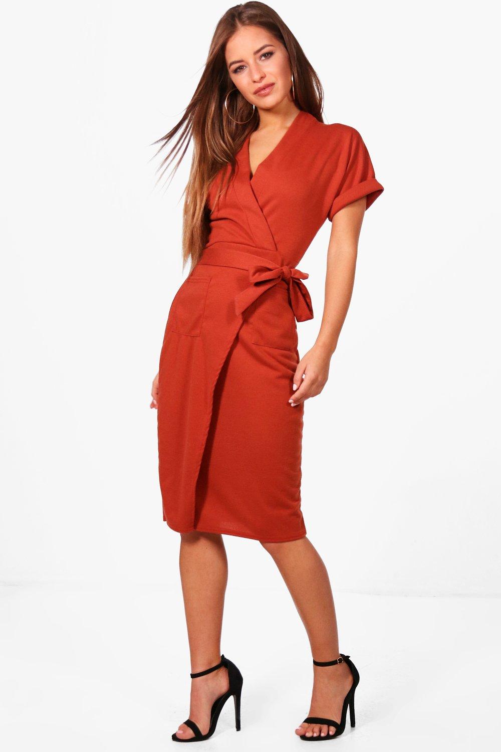 Petite Obie Tie Wrap Midi Dress | Boohoo