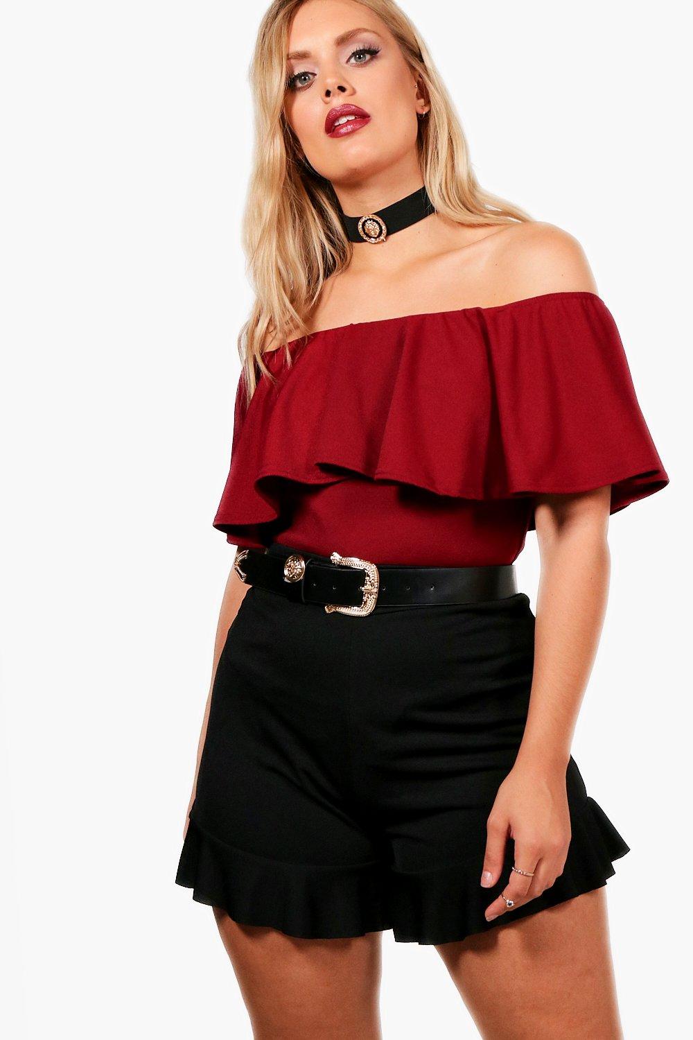 off the shoulder ruffle bodysuit