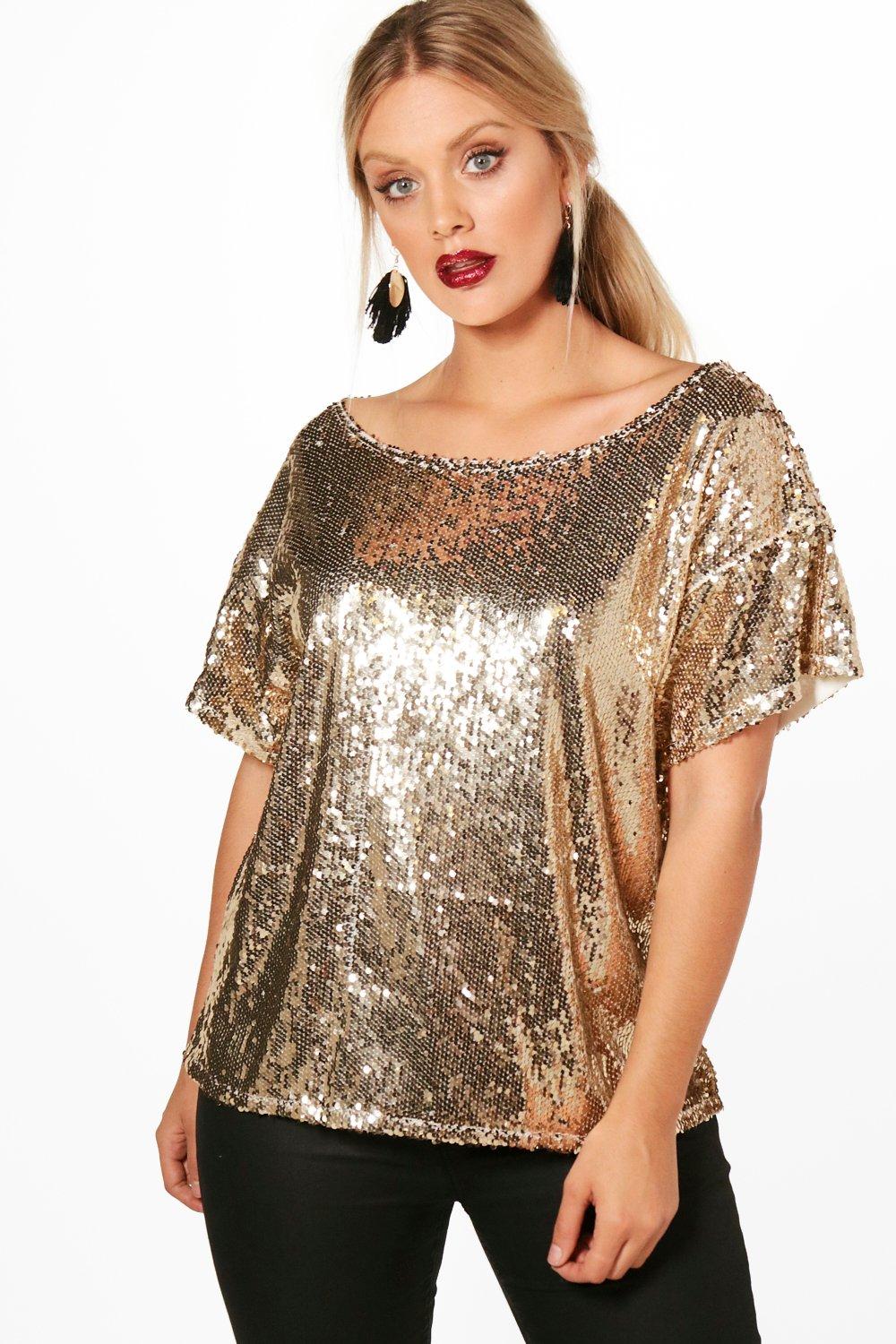 plus size gold sequin top