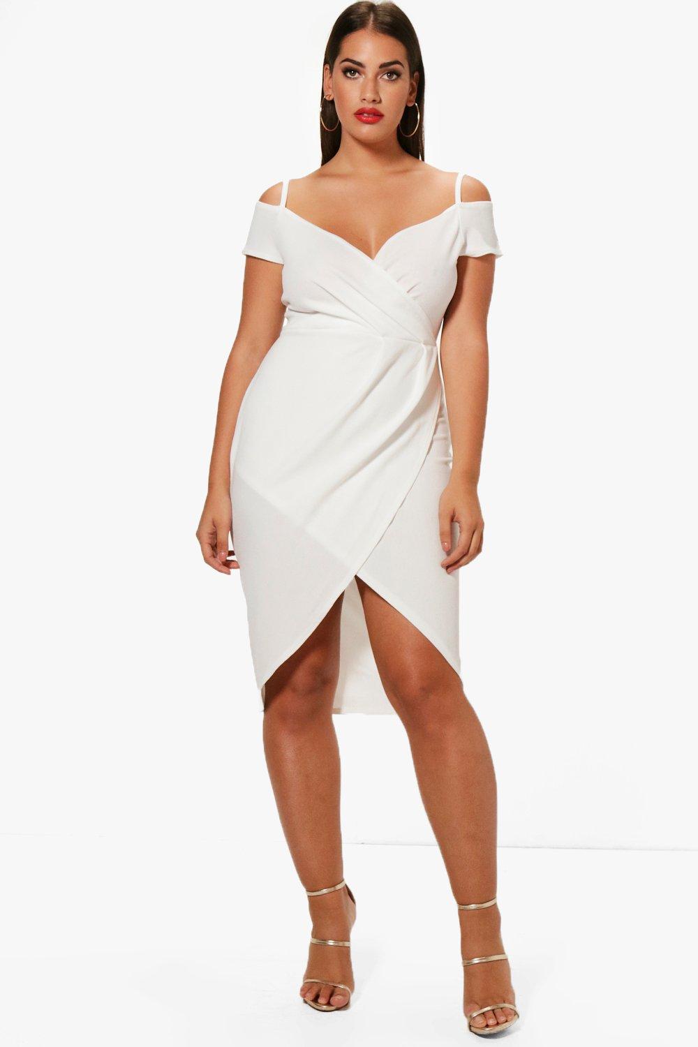 boohoo off the shoulder wrap dress