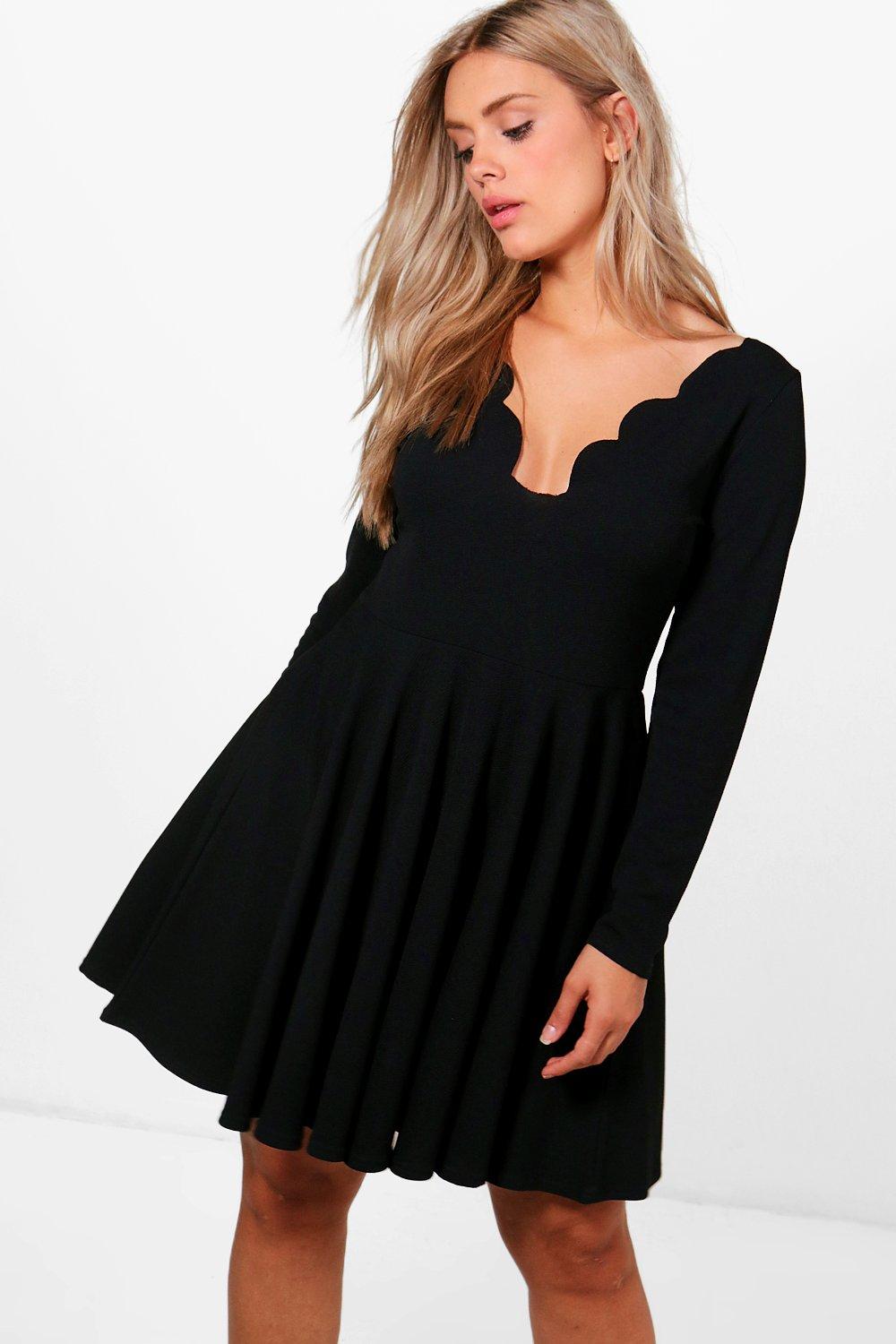 boohoo black scallop dress