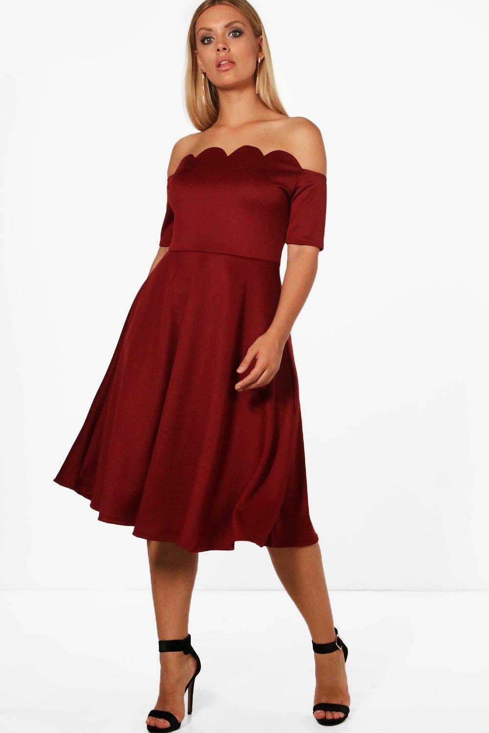 off the shoulder midi skater dress