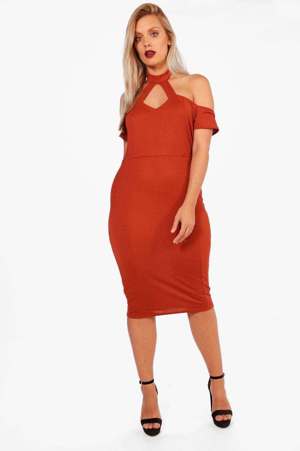 high neck cold shoulder dress