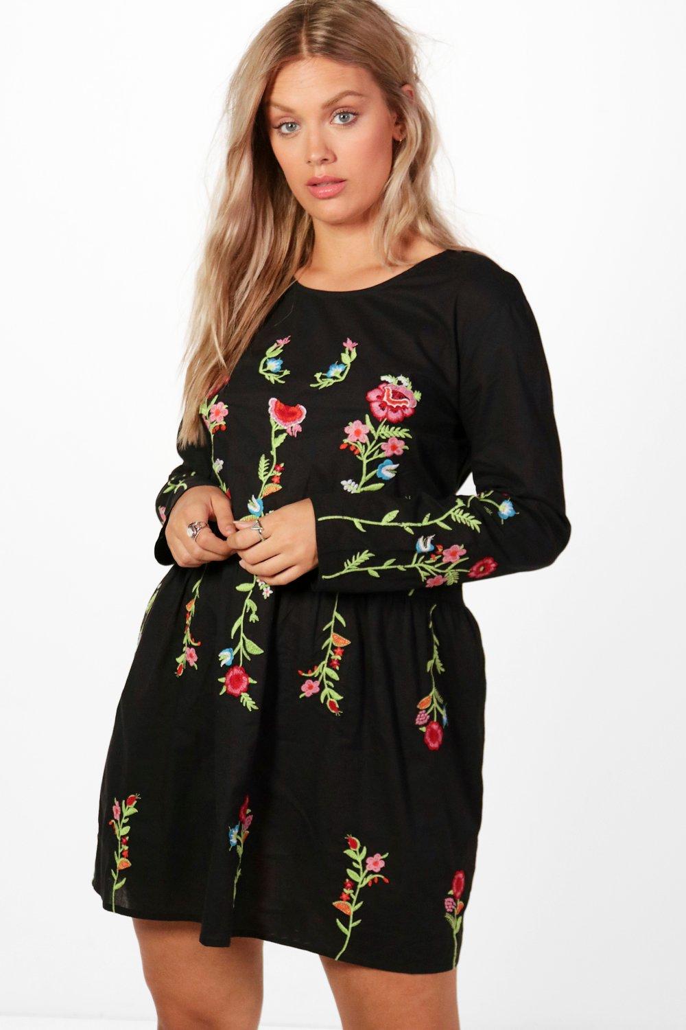 boohoo black embroidered dress