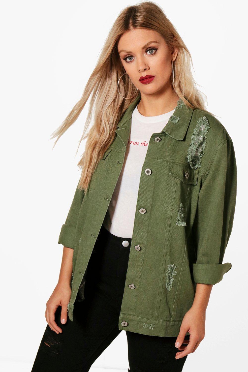 

Plus Jemima Distressed Twill Jacket, Хаки