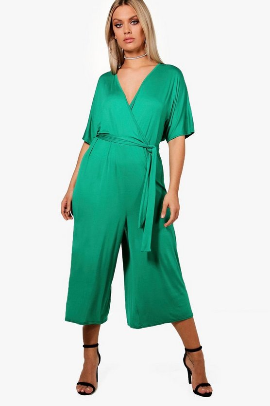 Plus Jersey Kimono Sleeve Wrap Jumpsuit | Boohoo