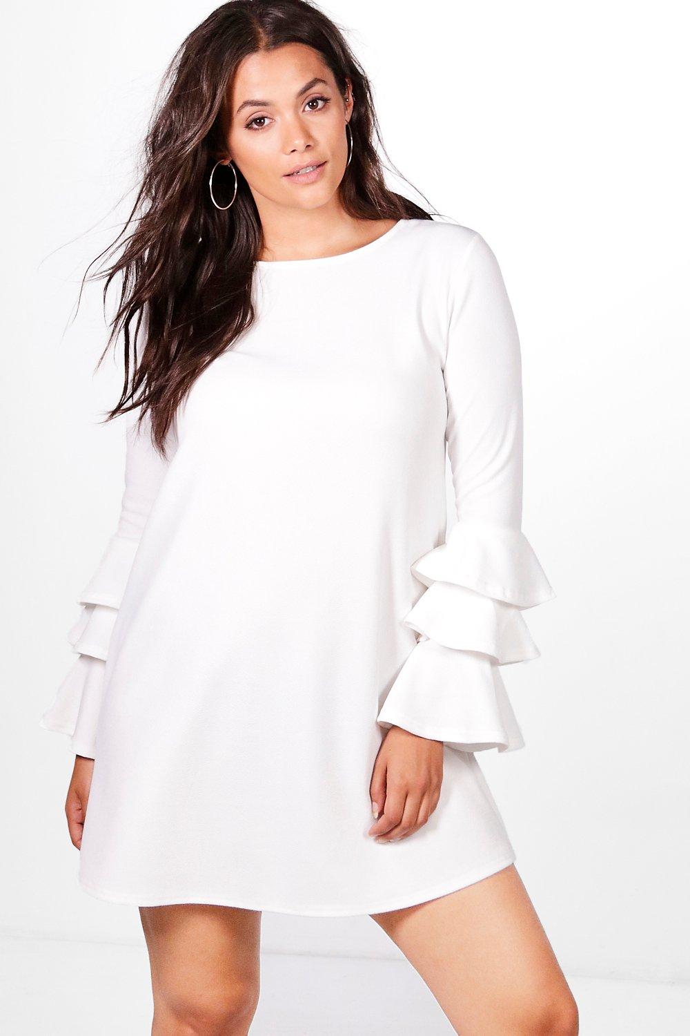 frill shift dress white