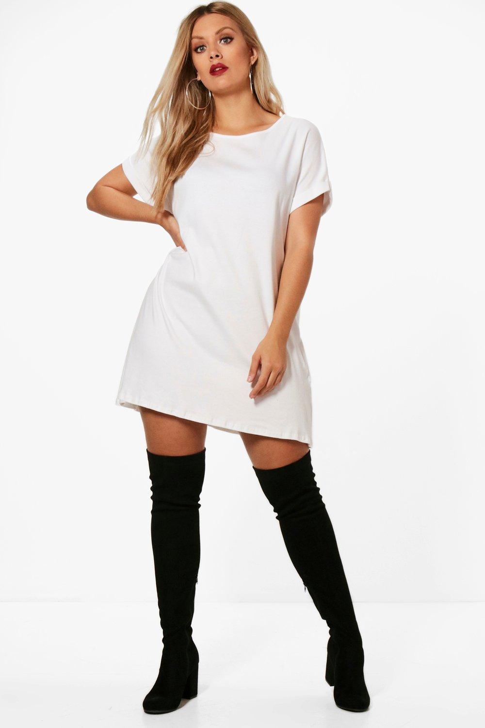 oversized t shirt dress with thigh high boots