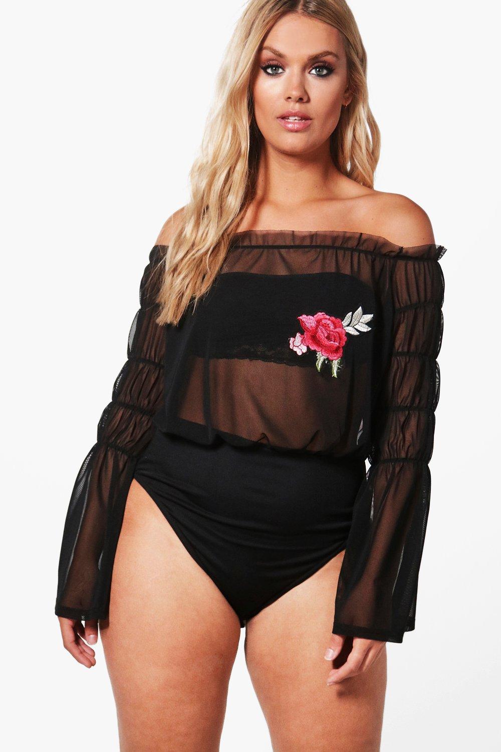 embroidered mesh bodysuit