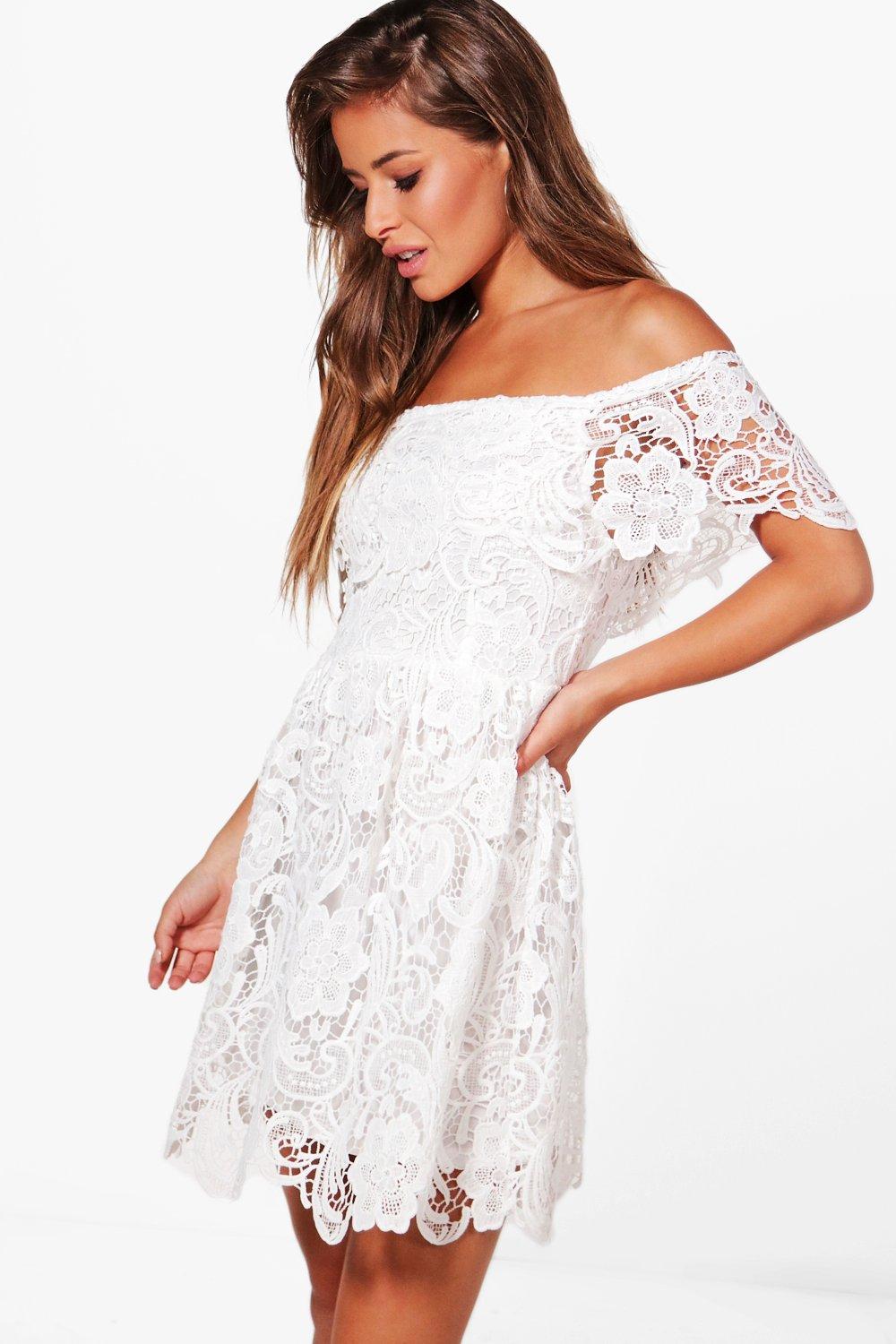 lace off the shoulder skater dress