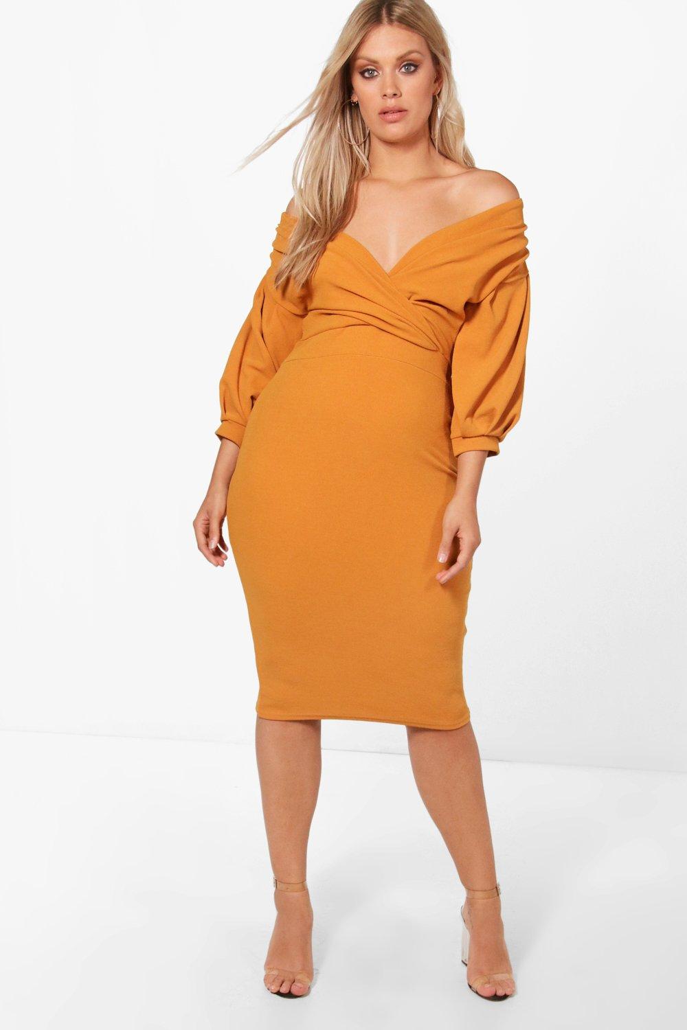 Plus Taylor Off The Shoulder Wrap Midi Dress | Boohoo