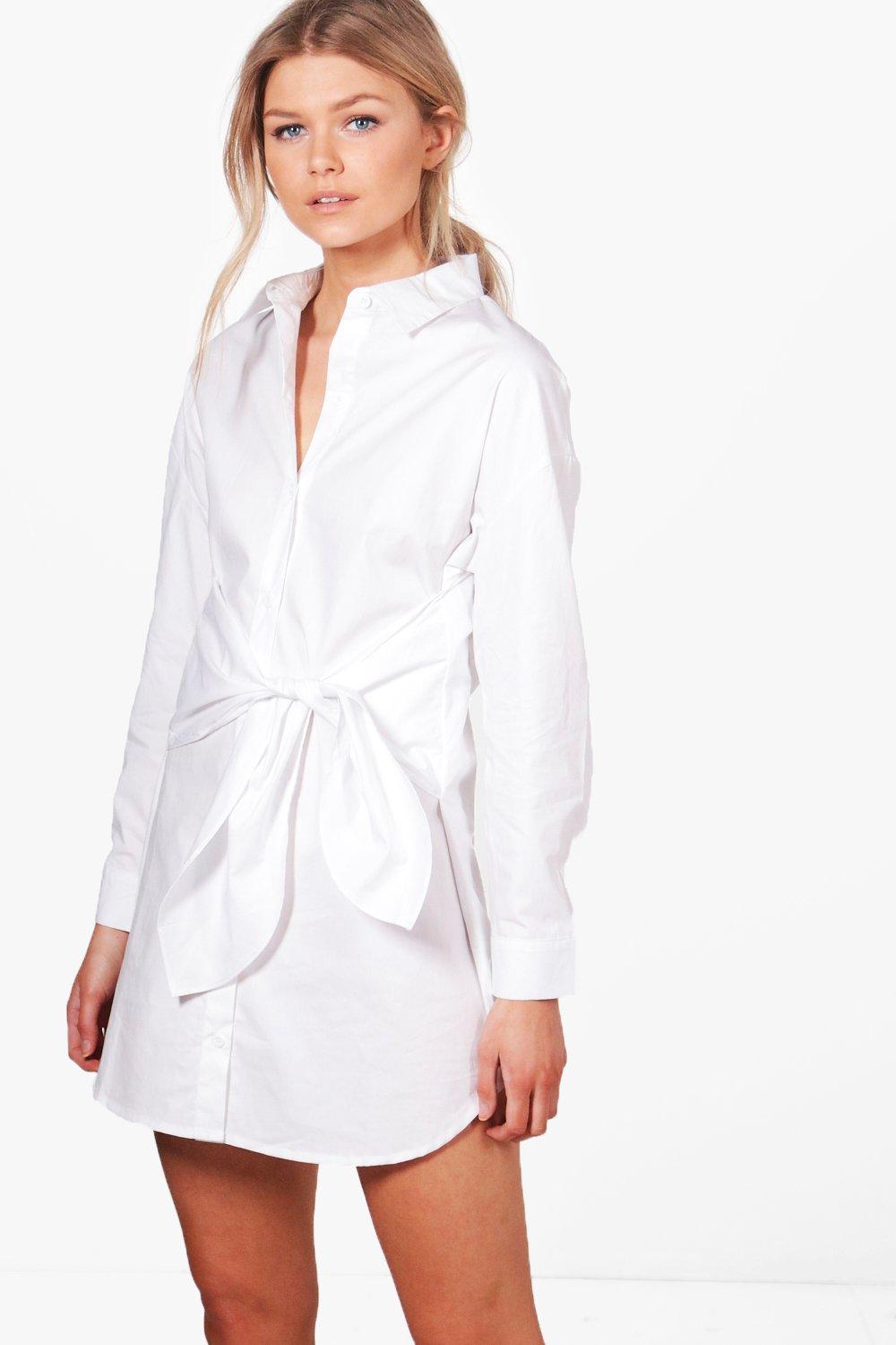 white tie waist shirt dress