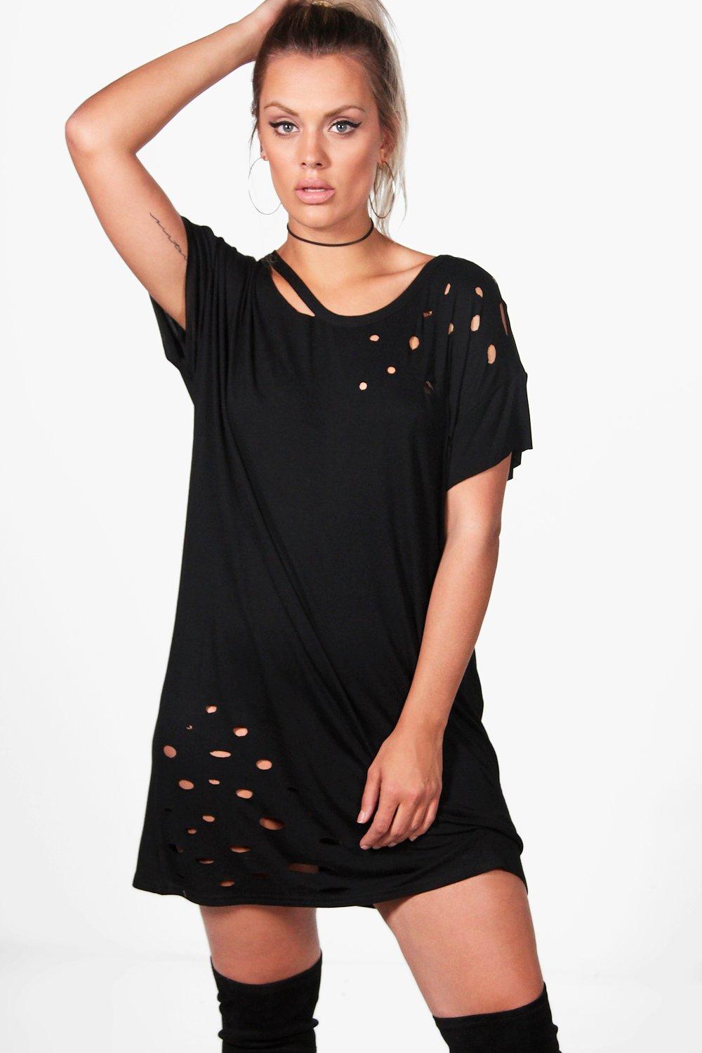 black distressed t shirt dress