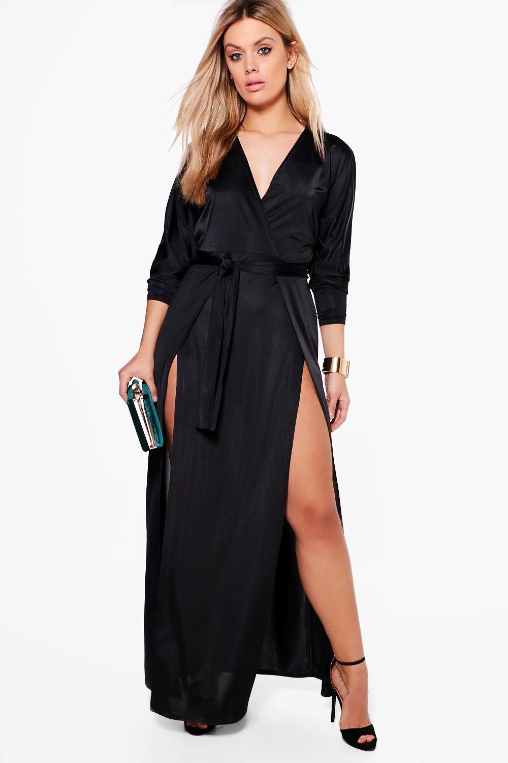 plus slinky plunge split maxi dress