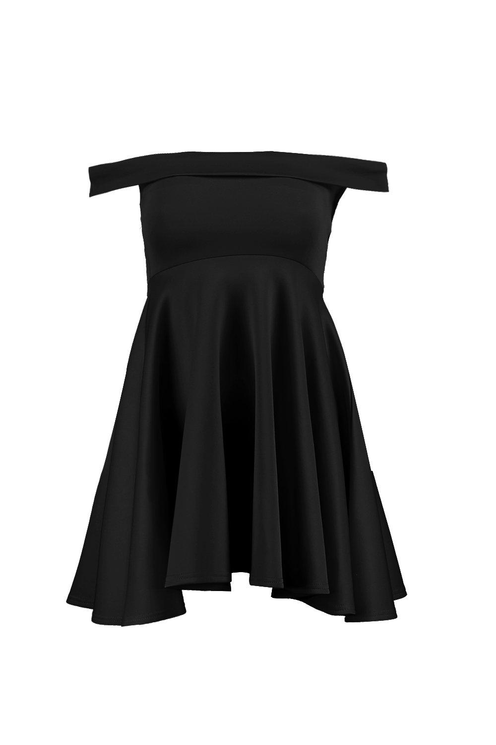 

Petite Off The Shoulder Skater Dress, Черный