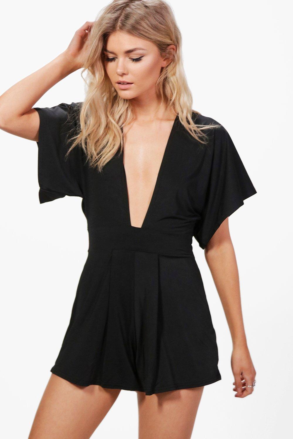 black plunge playsuit