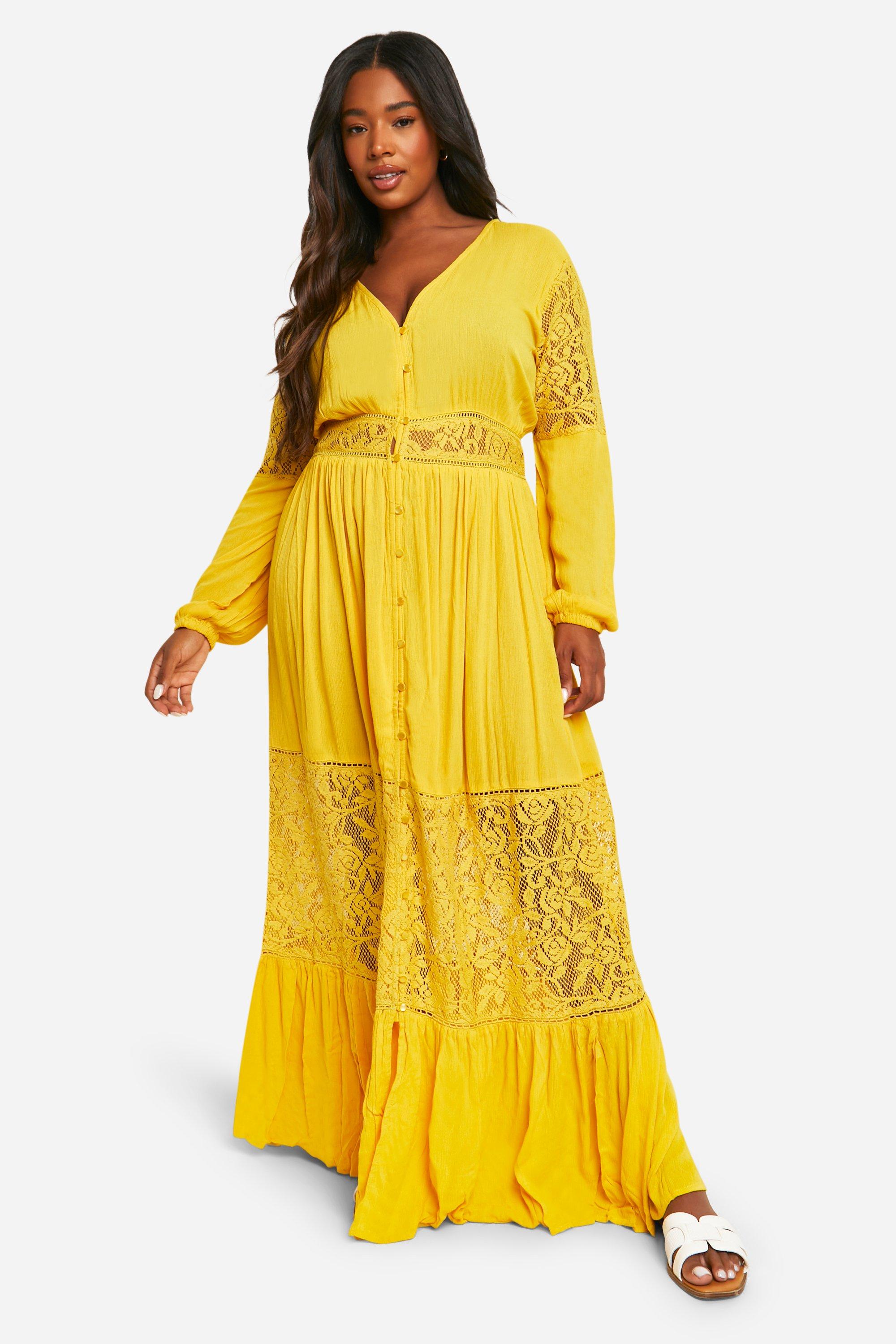 Plus Ebony Boho Lace Insert Maxi Dress | Boohoo