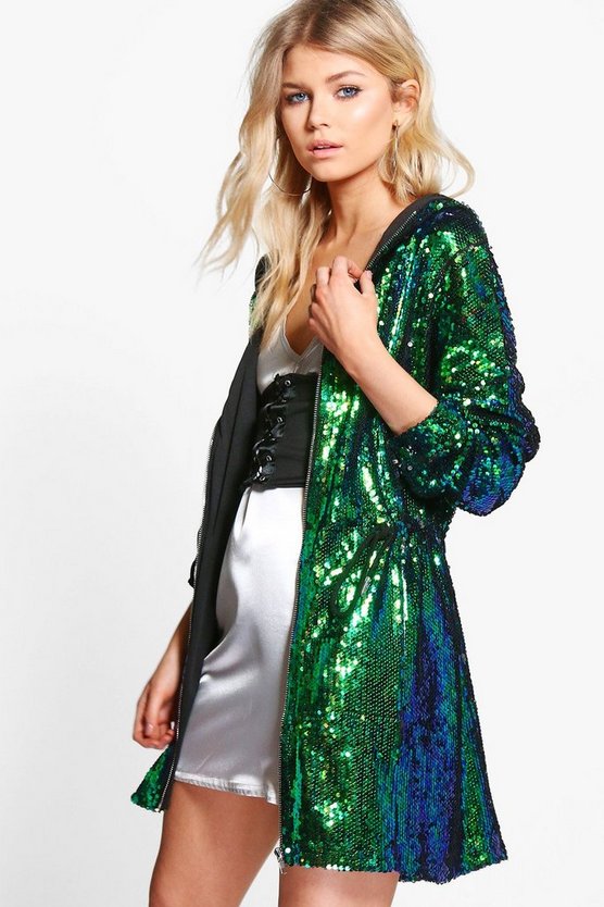Petite Claire Sequin Hooded Parka