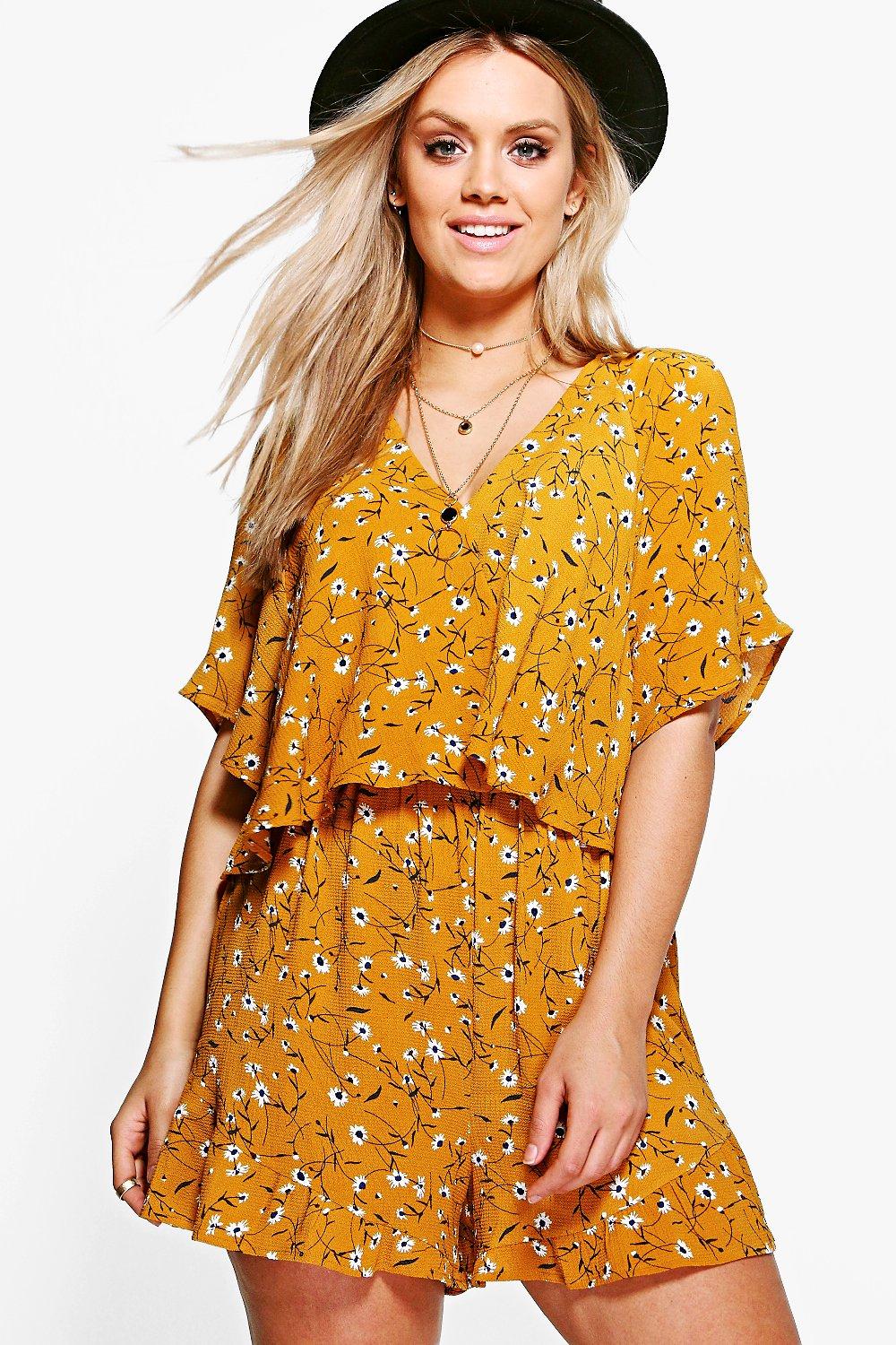 mustard floral playsuit