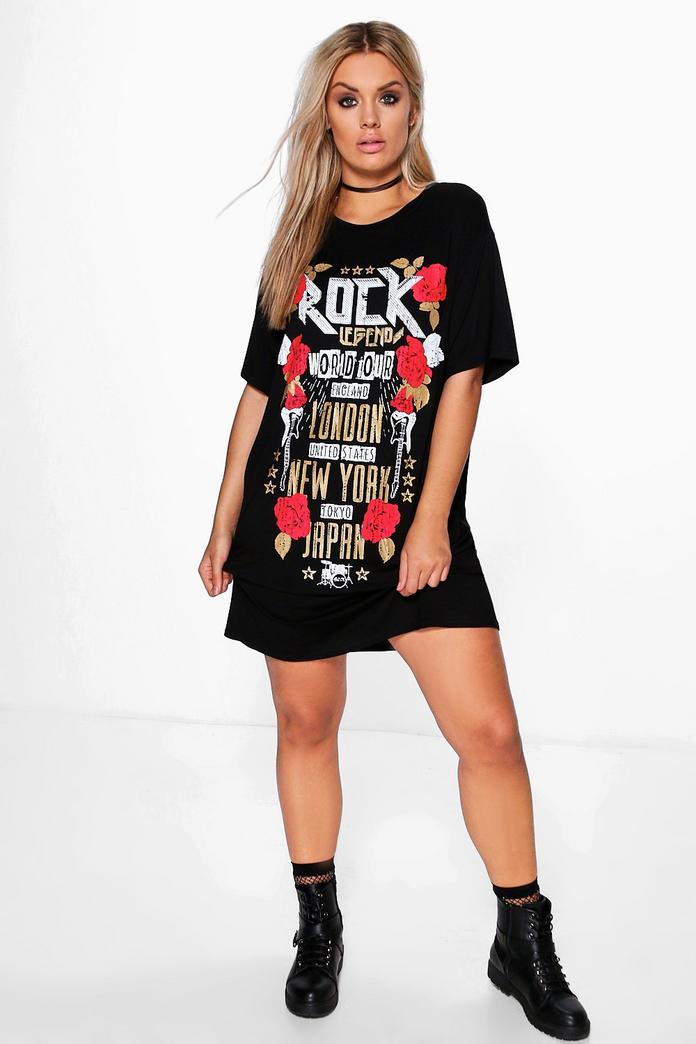 Plus Hollie Rock Slogan Tshirt Dress | Boohoo