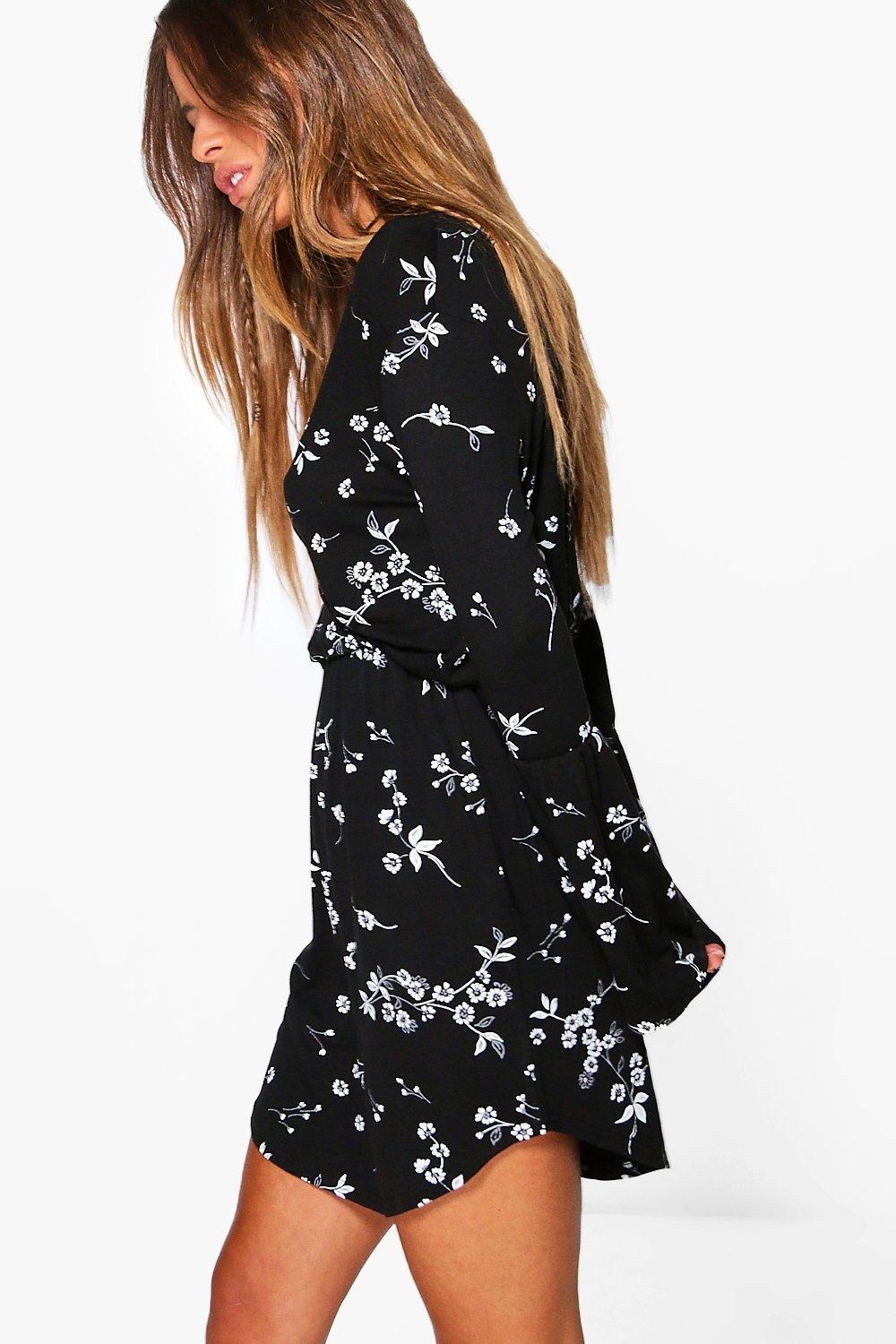 floral wrap skater dress