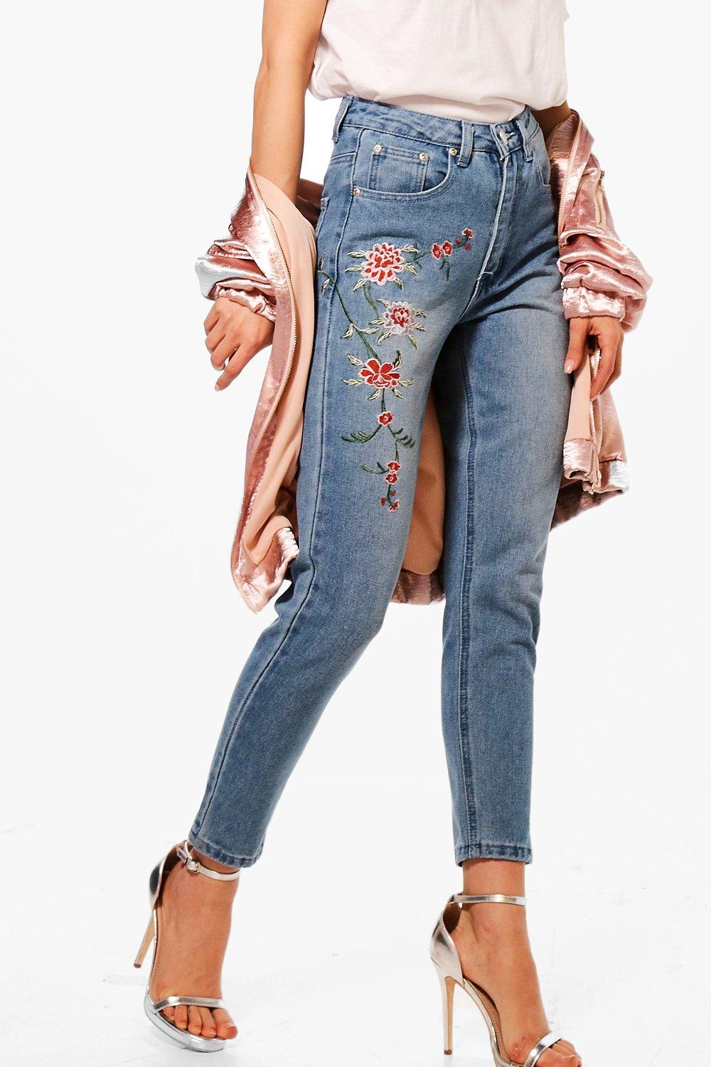 embroidered mom jeans