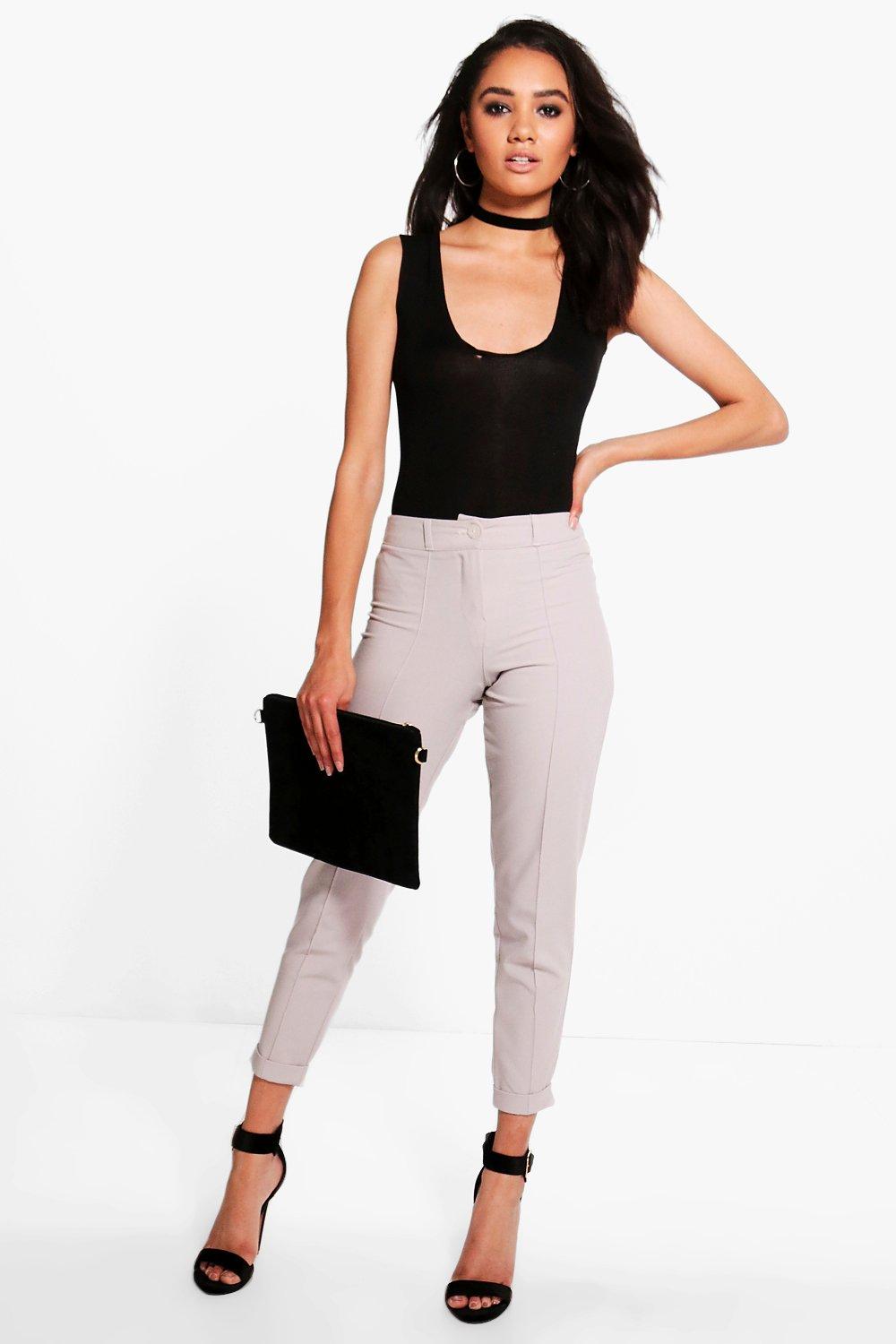 Boohoo Womens Petite Caitlin Turn Up Tailored Woven Trousers | eBay