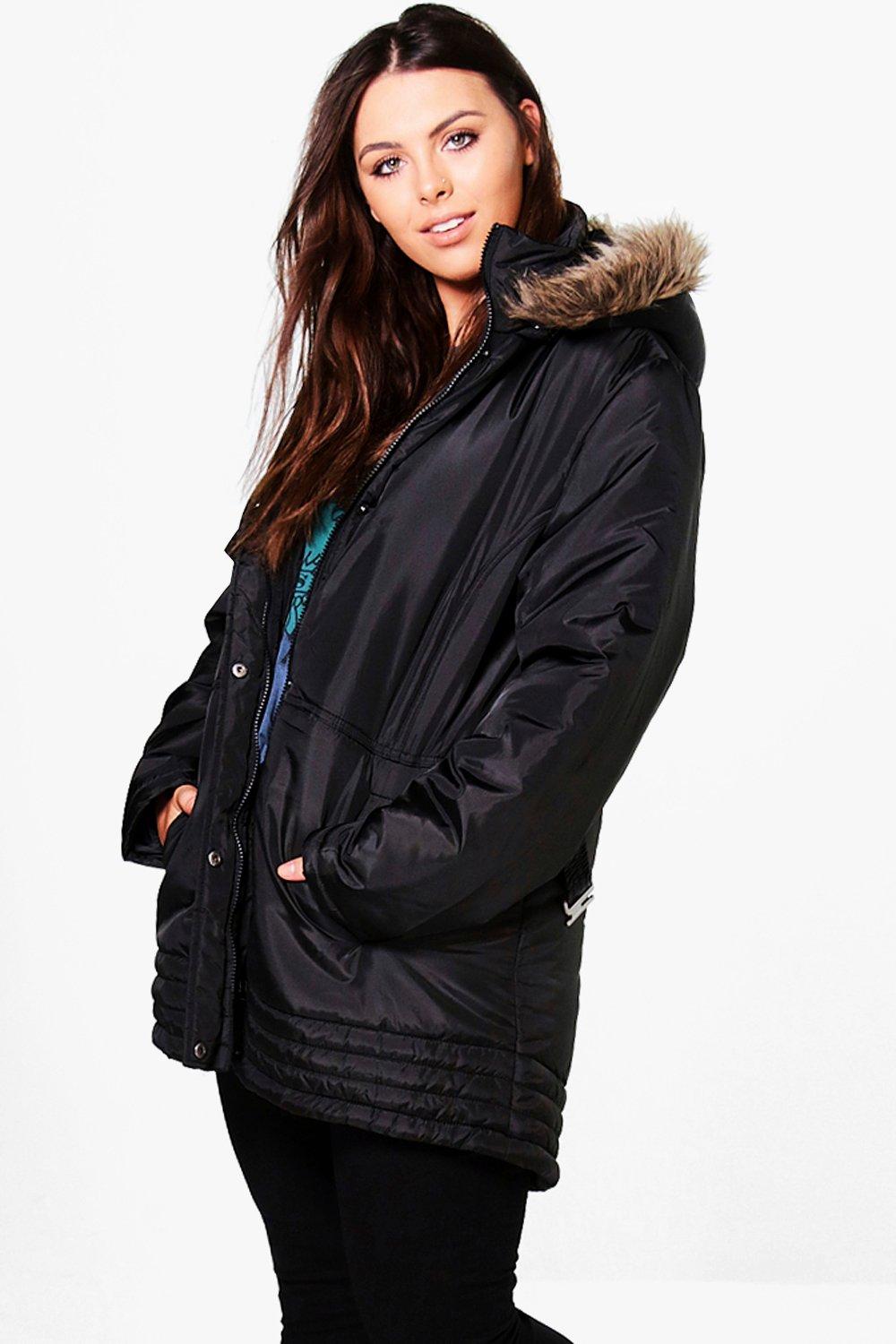 Boohoo Womens Plus Hollie Faux Fur Trim Parka Coat | eBay