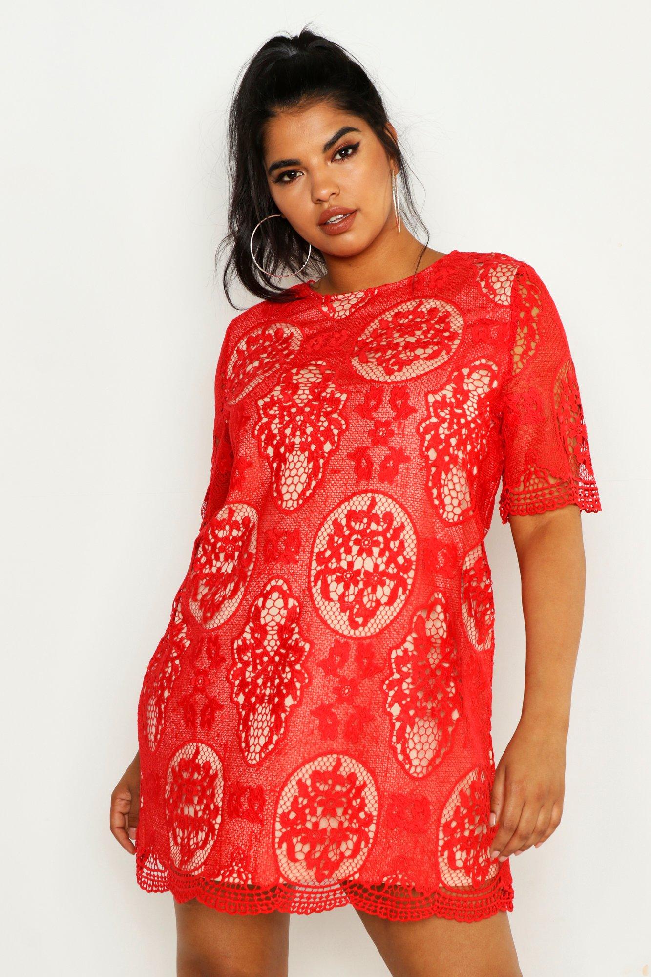 plus all over lace shift dress