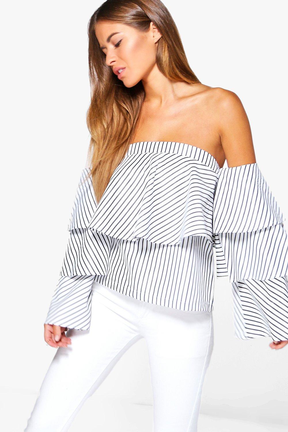 ruffle sleeve bardot top