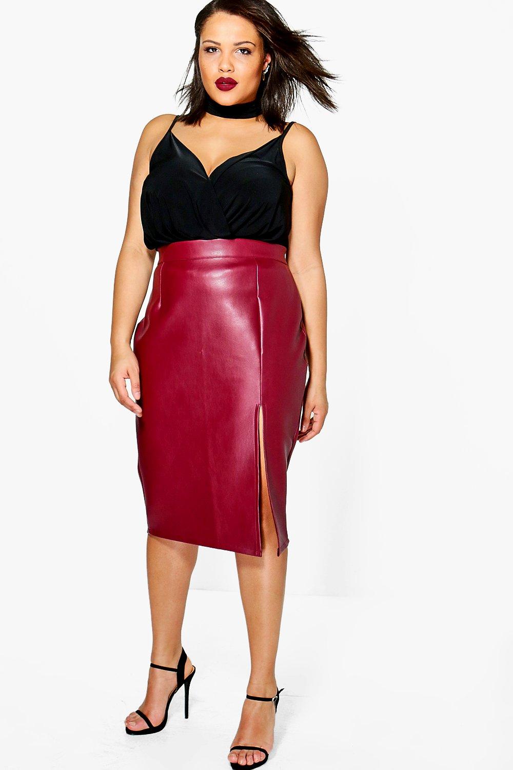 Boohoo Womens Plus Yas Leather Look Midi Skirt | eBay