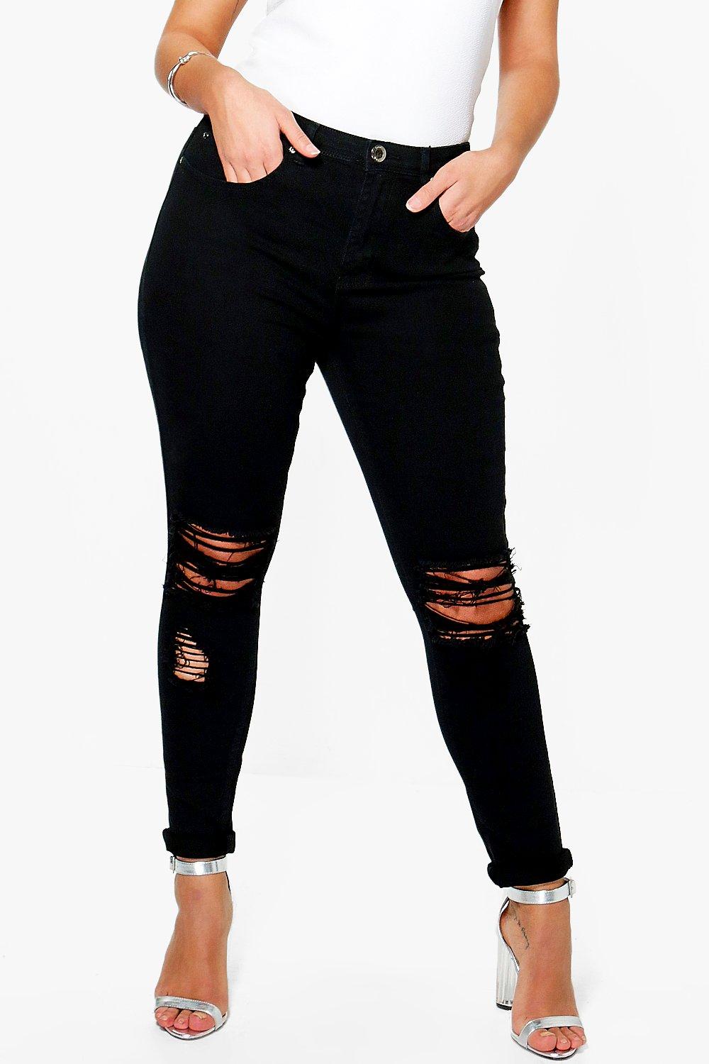 womens black ripped knee skinny jeans