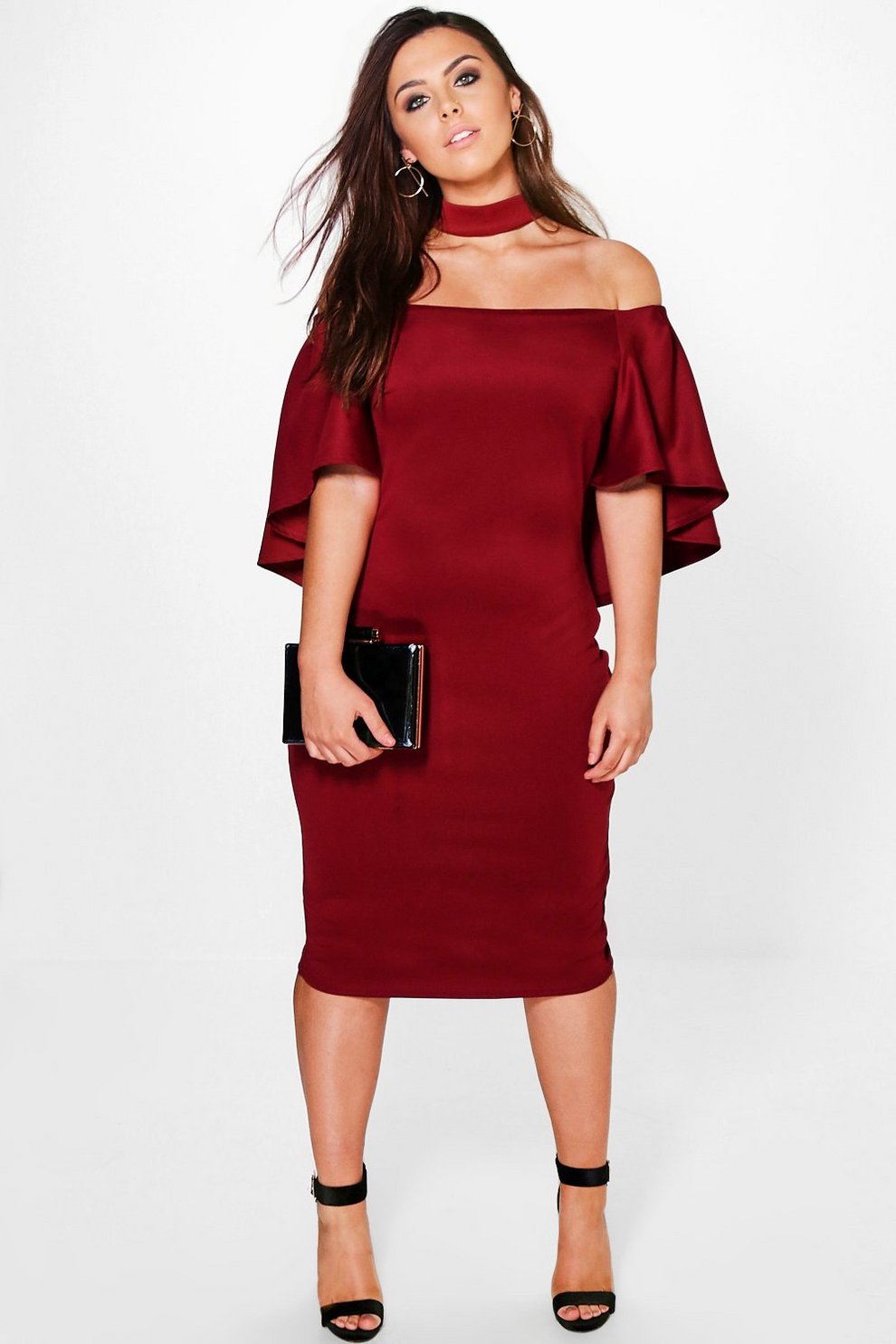 Drape Sleeve Choker Midi Dress
