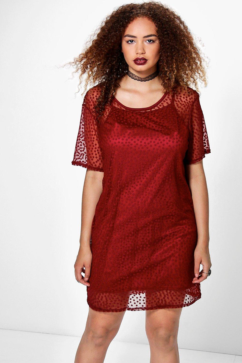 red mesh t shirt dress