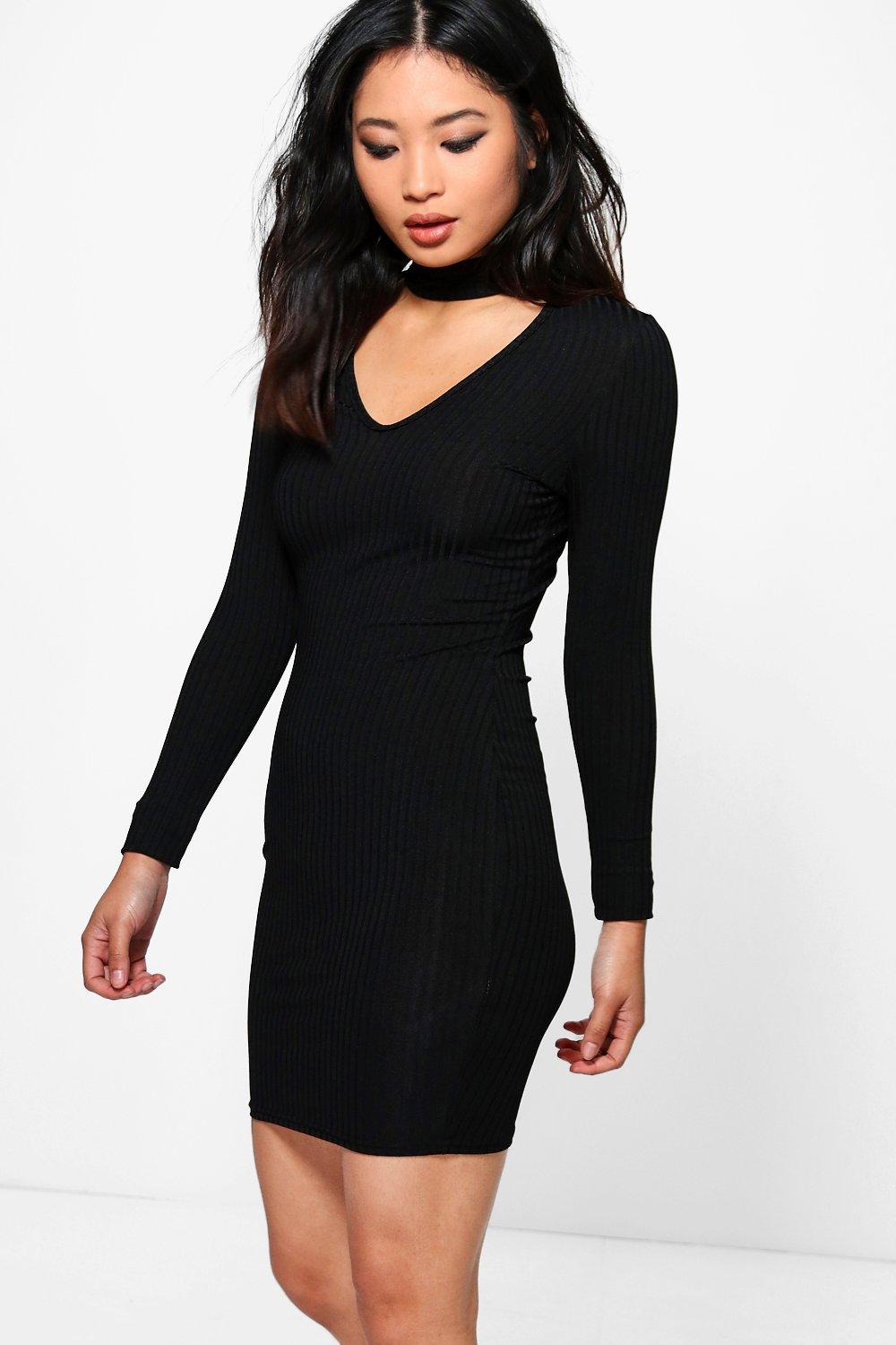 black choker dress long sleeve