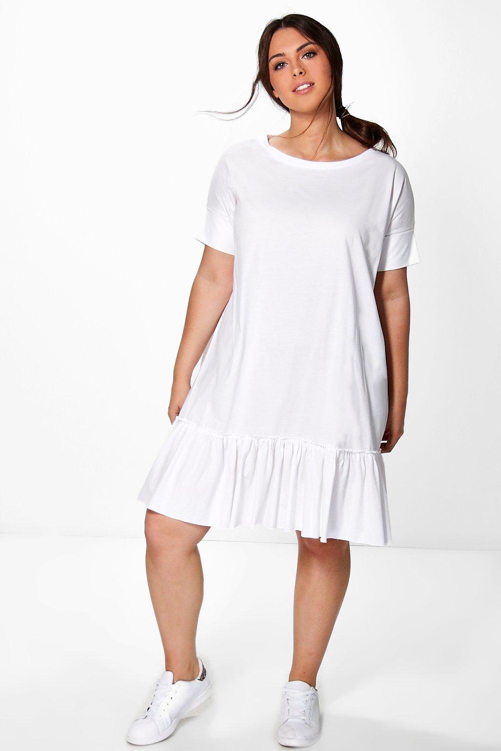 white frill hem shirt dress