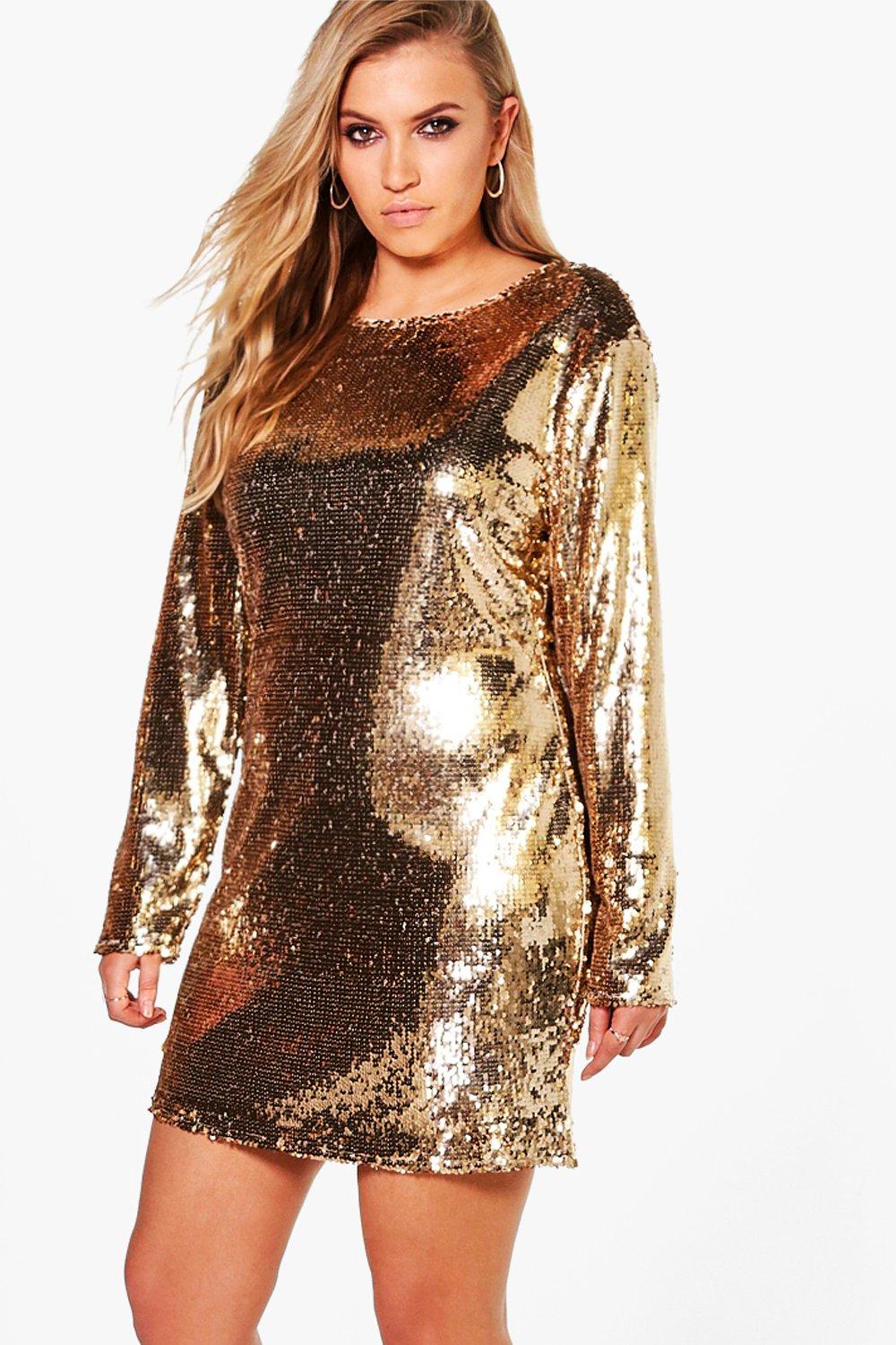 gold sequin dress boohoo